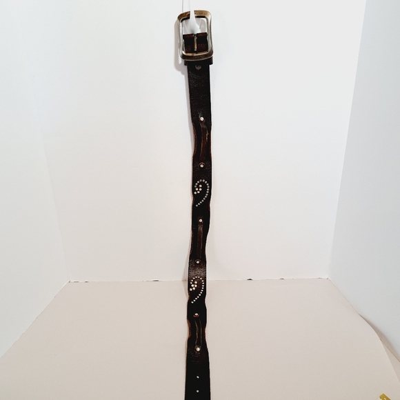 Brown Leather Studded Rhinestone Western Belt‎ Size Small - Picture 5 of 9